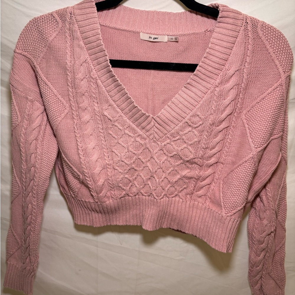 Miami Blush V-Neck Cable Knit Sweater